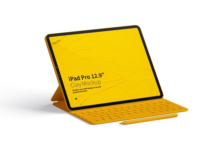 平板电脑样机素材 clay ipad pro 12.9" mockup, with key board